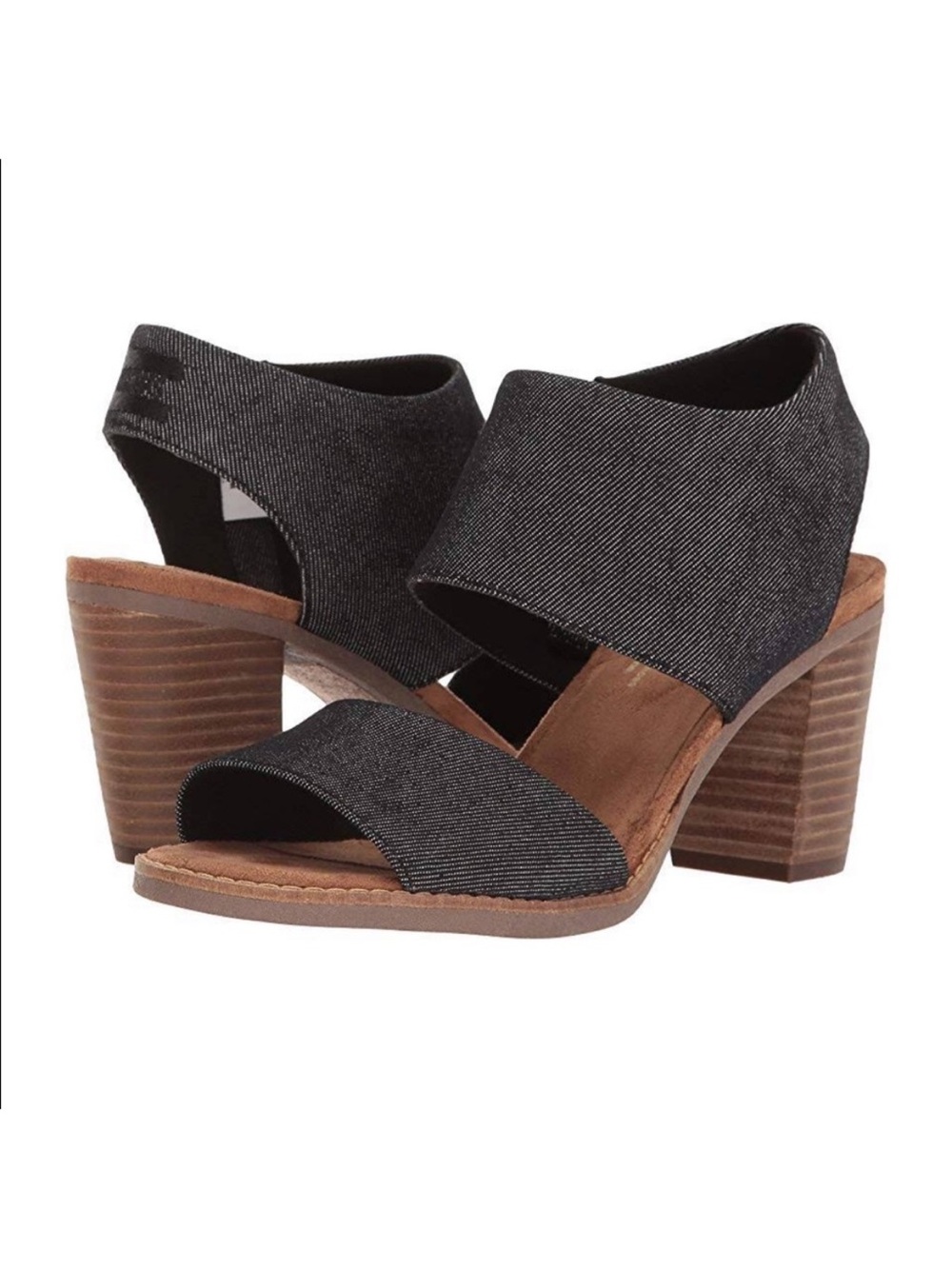 TOMS Women’s Majorca Cutout Black Denim Block Heel Open-Toe Sandals